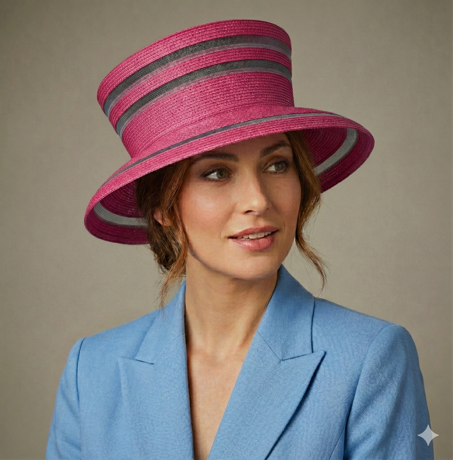 T5044 - Women’s Fuchsia Braided Straw Bucket Hat with Struct